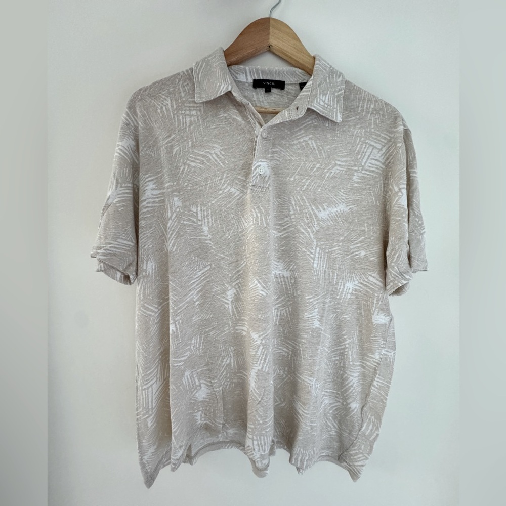 Vince Linen Palm Print Collared Shirt